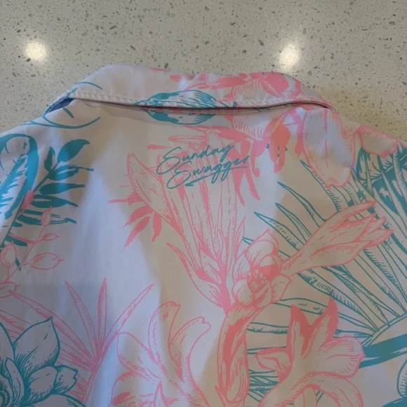 Sunday Swagger Tropical Golf Polo Sleeveless Tank Blue Pink White Size Large - Picture 6 of 9